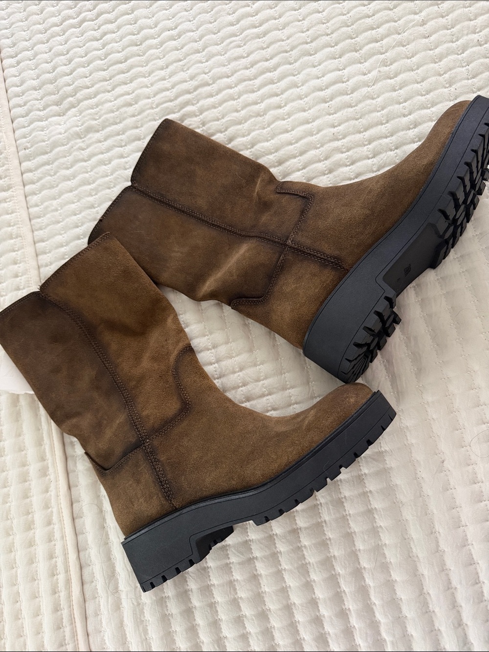 Zara Brown  leather pull on lug sole Boots